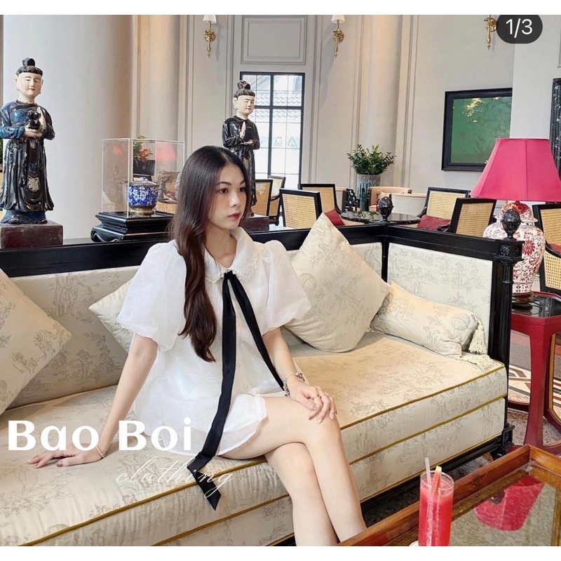 Áo Nến Tay Bồng Nơ Đen Đen Dễ Mic Đồ