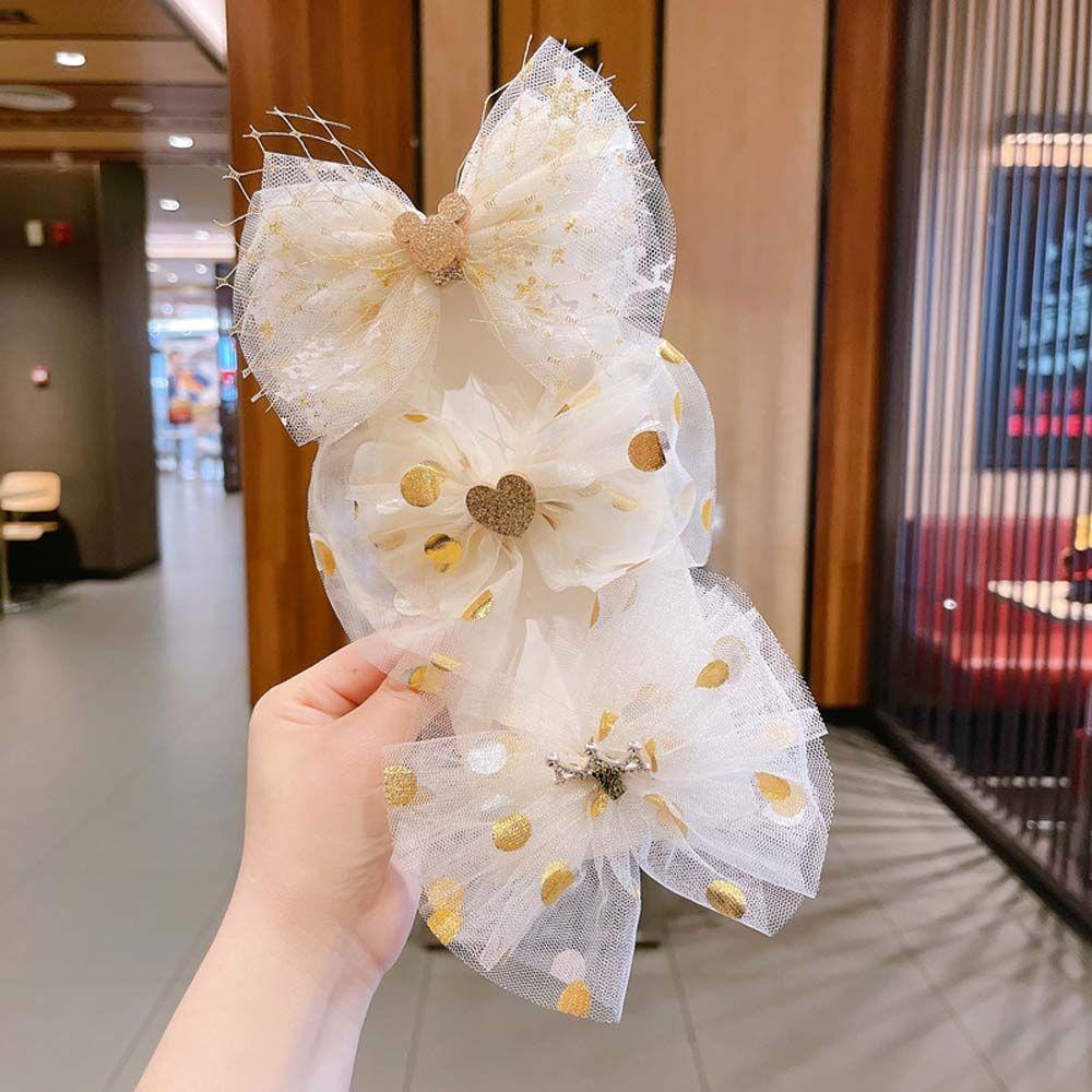 Kẹp Tóc Nơ WMES15H Dễ Thương|Băng Đô Cài Tóc Hình Vương Miện Công Chúa Phối Lưới Chấm Bi Màu Sắc Phong Cách Hàn Quốc