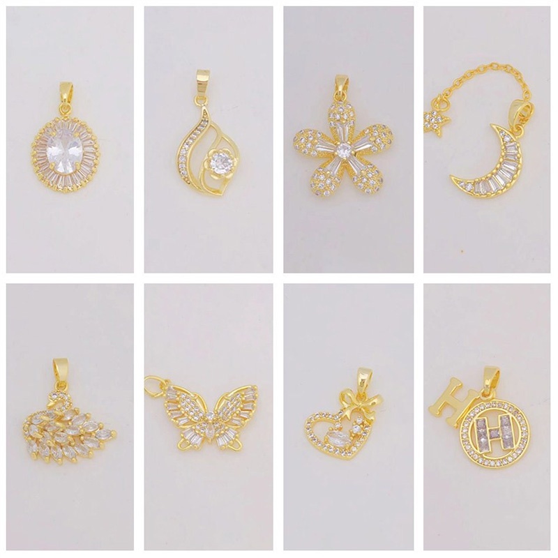 1 Mặt Vòng cổ Hình Thiên Nga/Mặt Trăng/Bướm/Hoa Đính Đá Màu Vàng 18K DIY