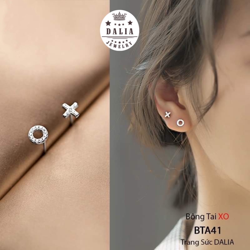 Bông tai bạc nữ chữ cái X O trò chơi tuổi thơ DaLiA Jewelry khuyên tai bạc 925 không gỉ