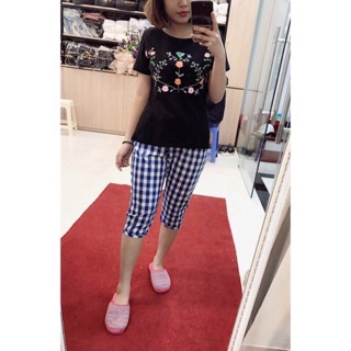 Bộ mặc nhà quần lỡ áo pull hoạ tiết hoa