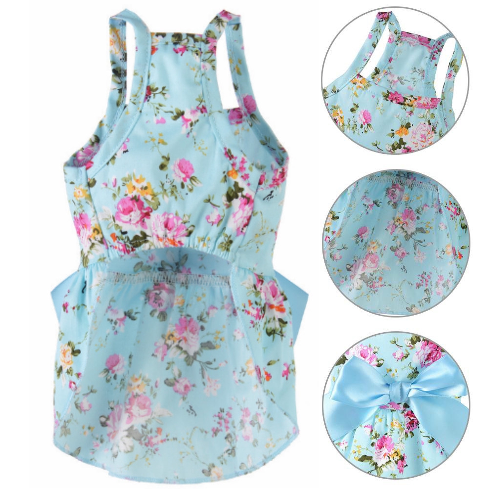 Đầm cotton họa tiết hoa đính nơ thời trang xuân hè 2021 đáng yêu dành cho thú cưng