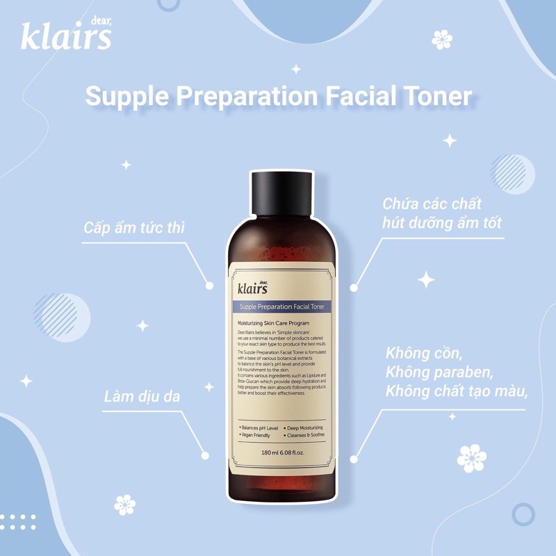 COMBO 2 Chai Nước Hoa Hồng Klairs Supple Preparation Facial Toner 180ml