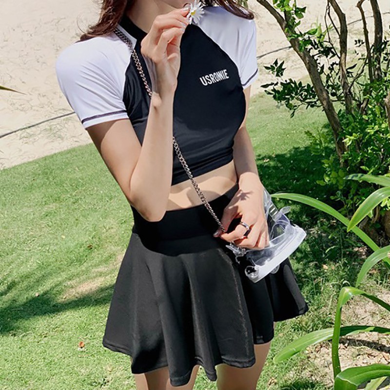 [M,L,XL] Bikini 2 mảnh bộ đồ bơi nữ croptop usronnie phong cách hàn quốc quần dạng váy QP014