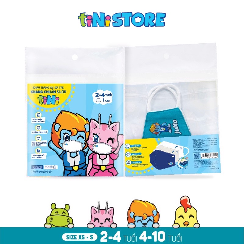 Khẩu trang vải sợi kháng khuẩn 3 lớp nhiều màu size XS tiNiToy- Pack 1 GSTNM001-1 (Giao màu ngẫu nhiên)