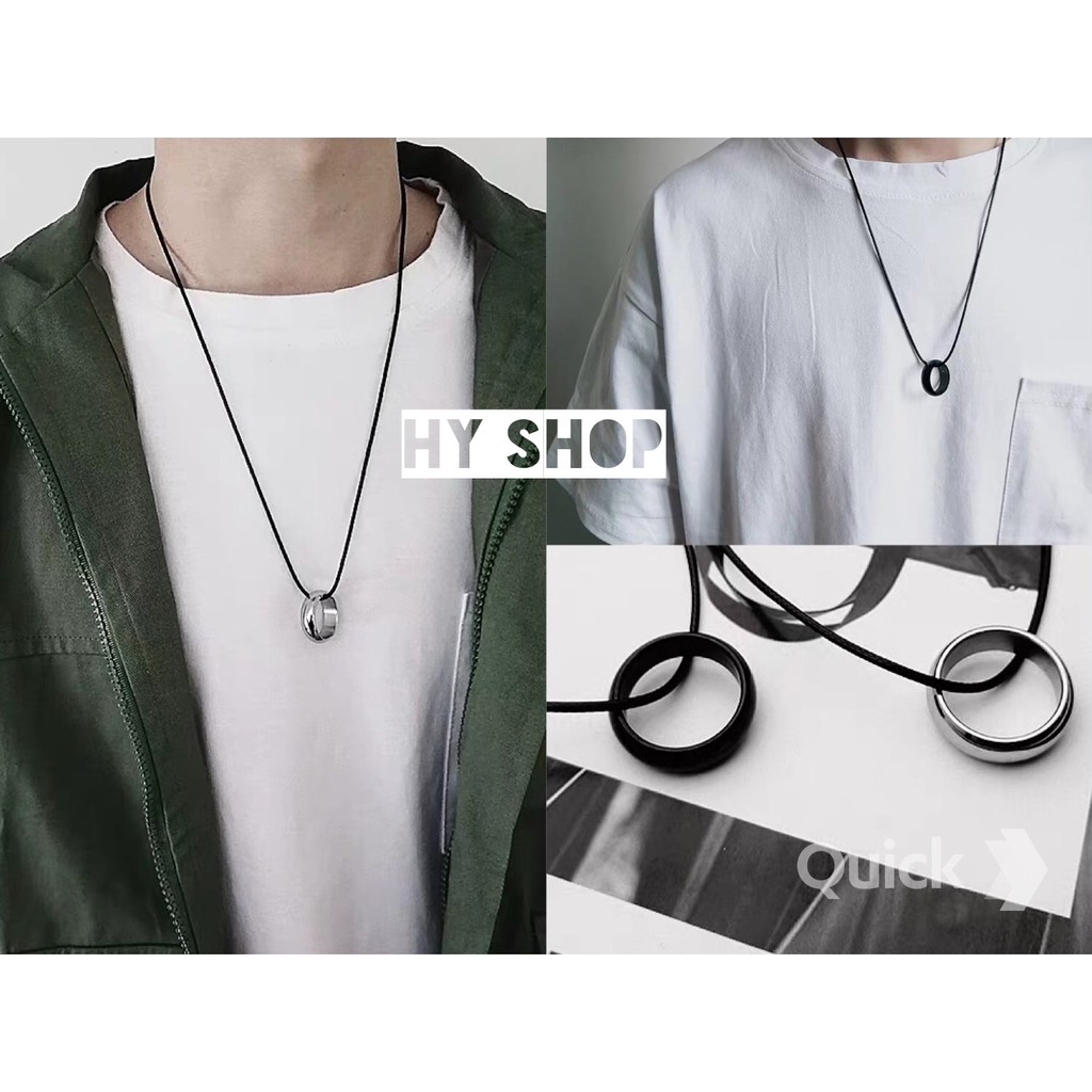 Dây chuyền phối nhẫn trơn cá tính - vòng cổ dây da nam nữ siêu bền không gỉ unisex BTS