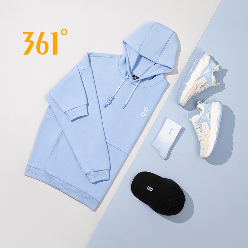 361 Degrees Áo hoodie 652219821 tay dài dáng rộng oversize thời trang cho cặp đôi