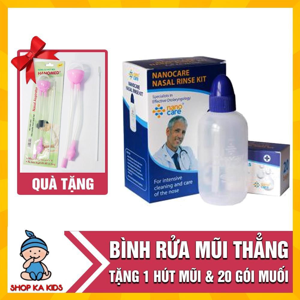 [ Bán sỉ/ lẻ ] Bình rửa mũi thẳng Nanocare tặng hút mũi dây hanomed và 20 gói muối