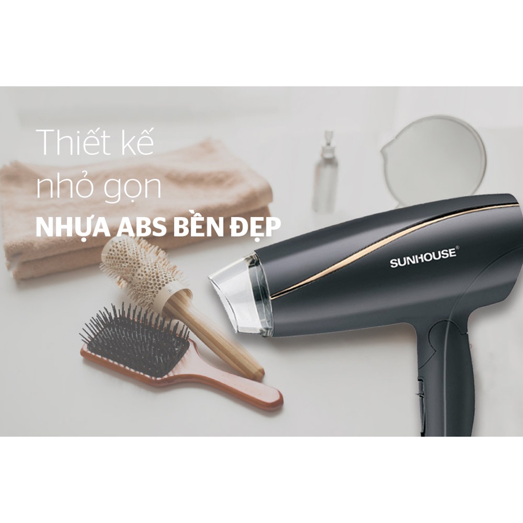 Máy Sấy Tóc Công Suất Lớn 3 Chế Độ Gió - Máy Sấy Tóc Sunhouse SHD2306 Đen