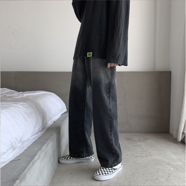Quần jean ống rộng nam nữ unisex màu đen wash xám đẹp mới hà nội hcm 181 Pon.mens