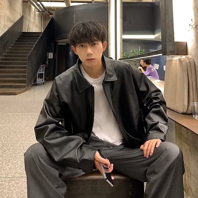 Thời trang áo khoác da leather jacket nam form rộng vintage  áo khoác bomber tay da phong cách hàn quốc áo khoác dây kéo unisex