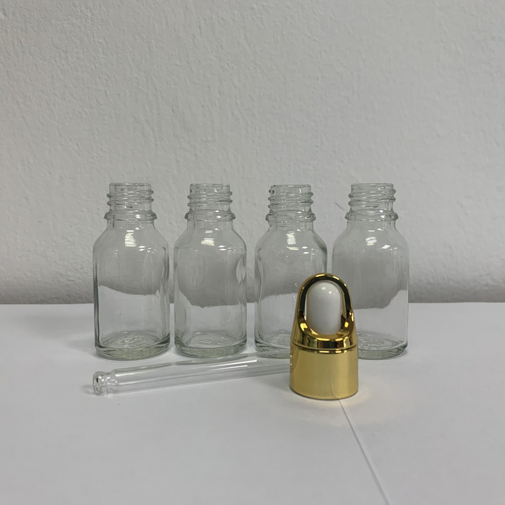 COMBO 100 chai thủy tinh đựng tinh dầu trong suốt 10ml, nắp khoét vàng , ống thủy tinh nhỏ giọt