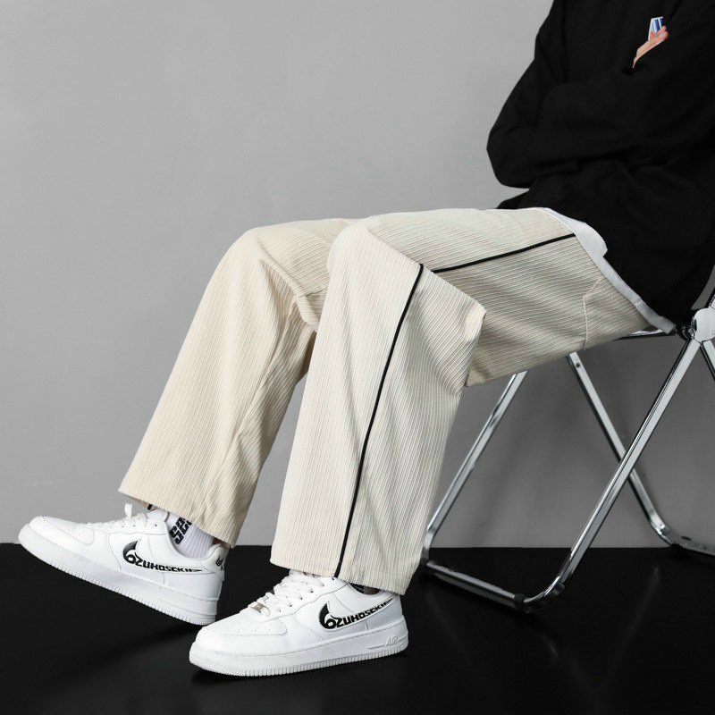 Quần Ống Rộng Nam Nữ Dáng Suông Chất Len Tăm Màu Đen Và Kem Phong Cách Trẻ Trung Năng Động Phong Cách Ulzzang