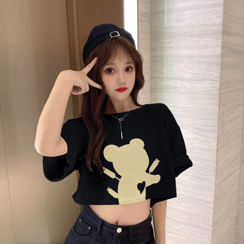 AMOI Áo Thun Tay Ngắn Dáng Rộng Cổ Tròn Thời Trang Hàn Quốc Dành Cho Nữ 2022