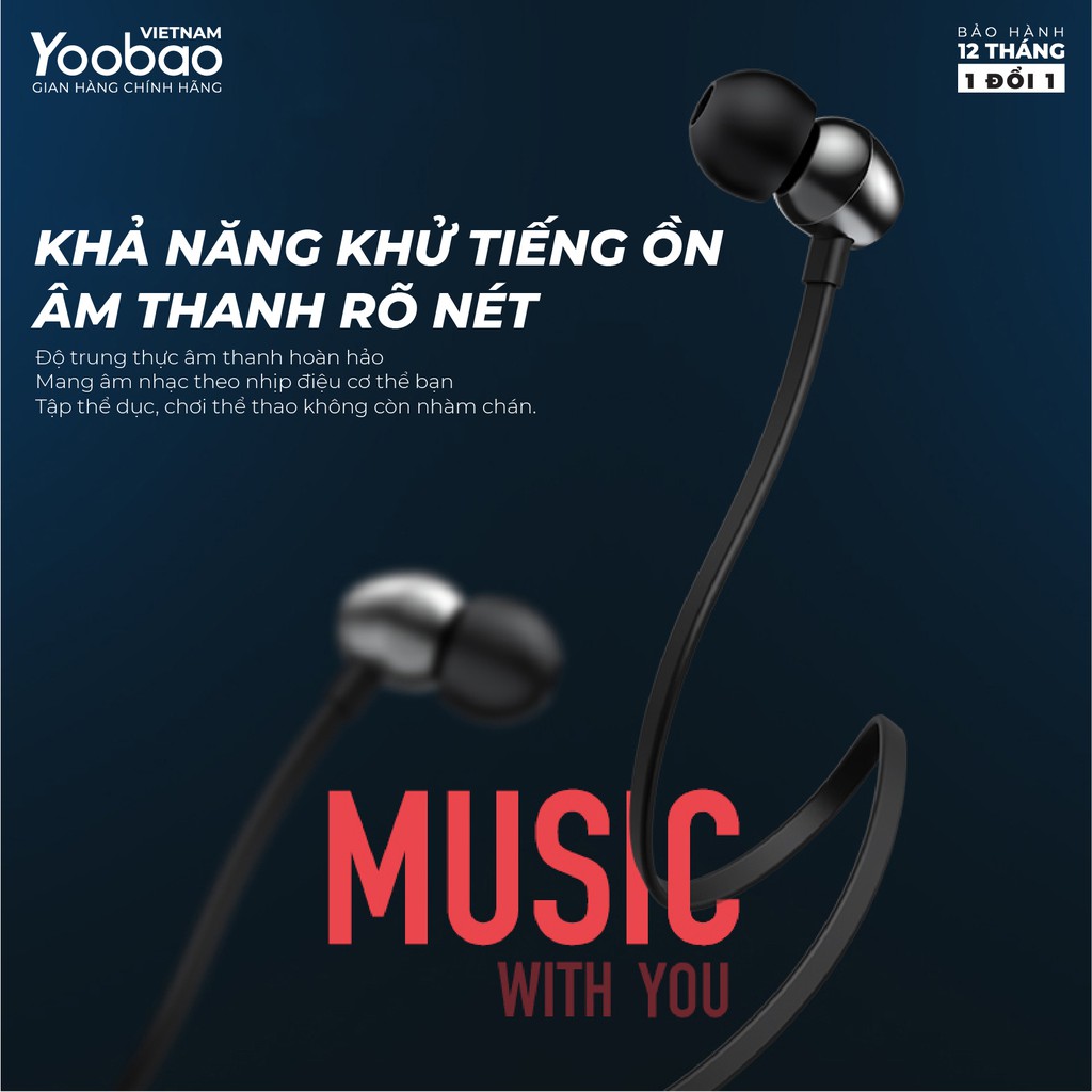 Tai nghe thể thao Bluetooth 5.0 Yoobao YB504 - Khử tiếng ồn - Hàng phân phối chính hãng - Bảo hành 12 tháng