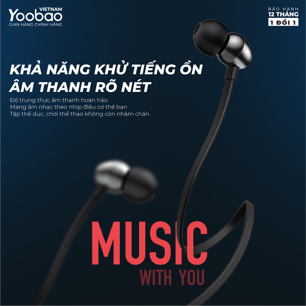 Tai nghe thể thao Bluetooth 5.0 Yoobao YB504 - Khử tiếng ồn - Hàng phân phối chính hãng - Bảo hành 12 tháng 1 đổi 1