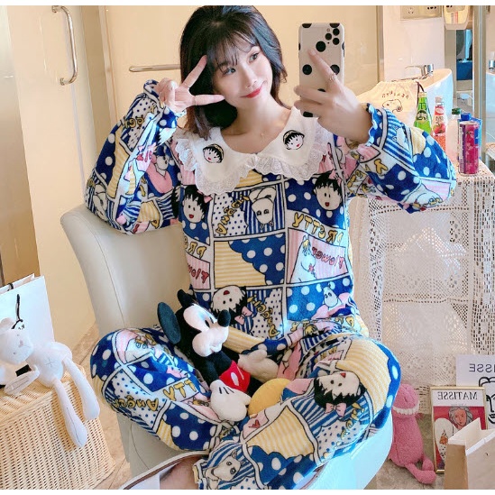 Bộ đồ bầu mặc nhà thu đông đẹp NỈ BÔNG - Quần áo sau sinh và cho con bú ti cho mẹ dài tay, Pijama ngủ giá rẻ Bigsize
