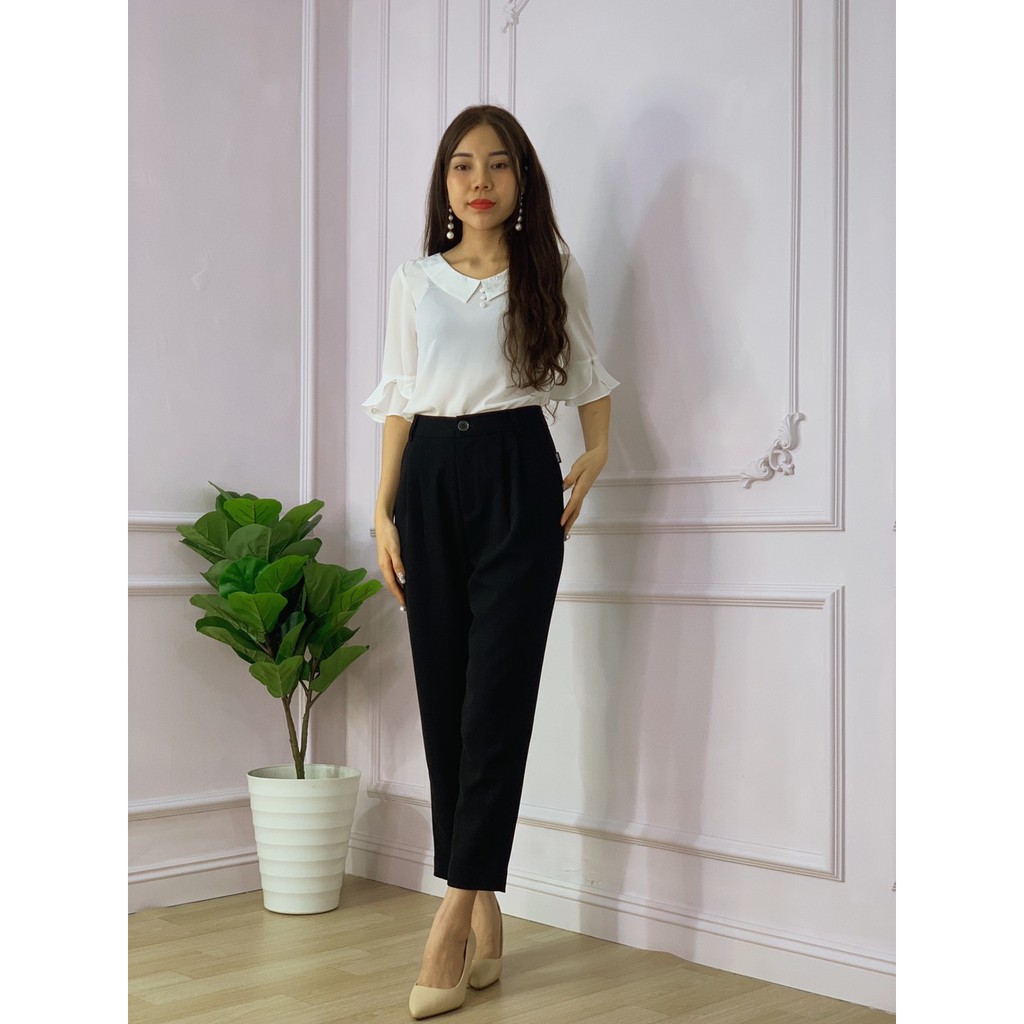 Quần baggy SEFA chất liệu typsy trơn lưng cao tôn dáng hai túi SFQ20263002