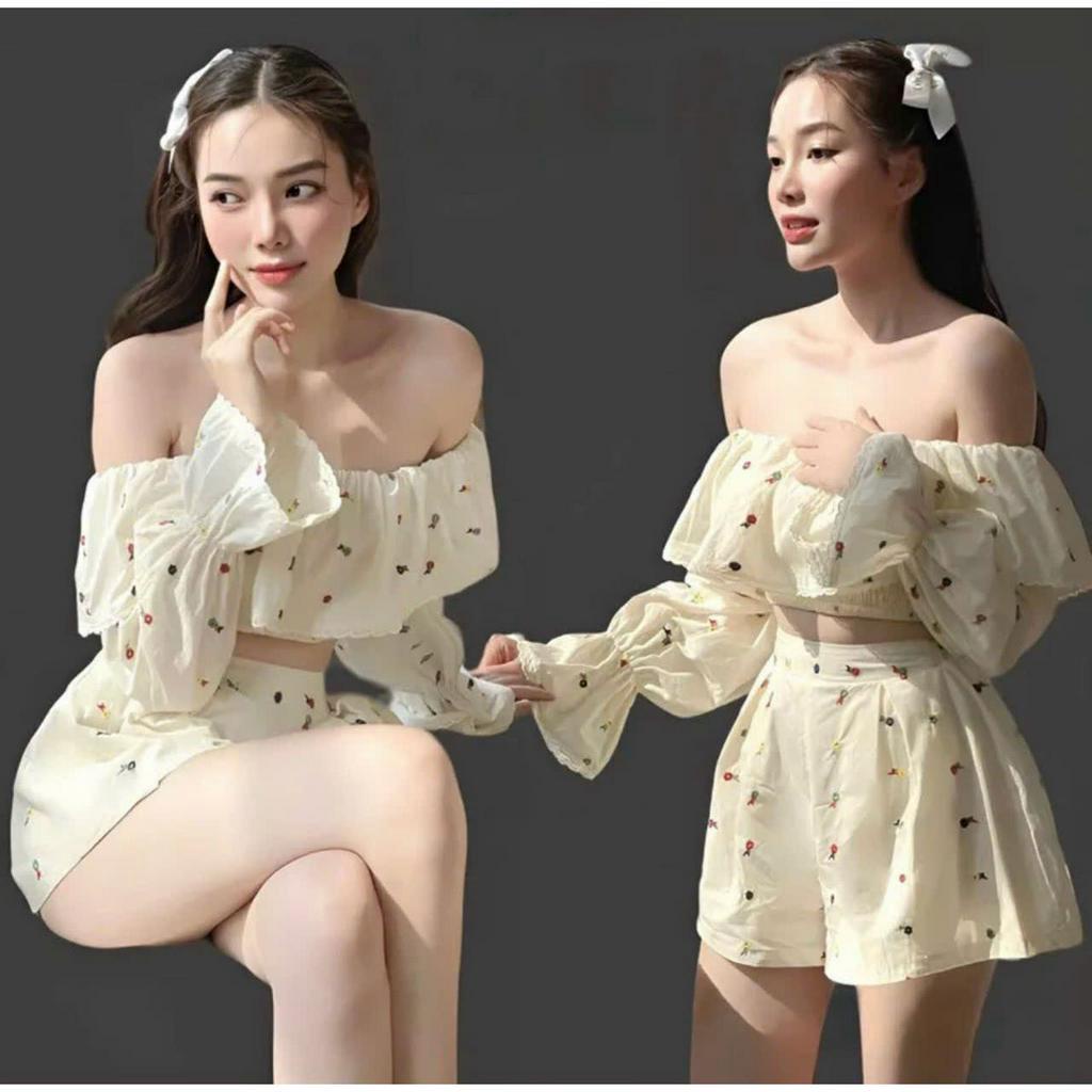 Sét Bộ Lụa In Hoa Cúp Ngực Viền Ren Tay Dài Kèm Quần (Có Lót) Sam Closet Phù Hợp Để Tới Công Sở, Đi Làm Hoặc Đi Chơi.