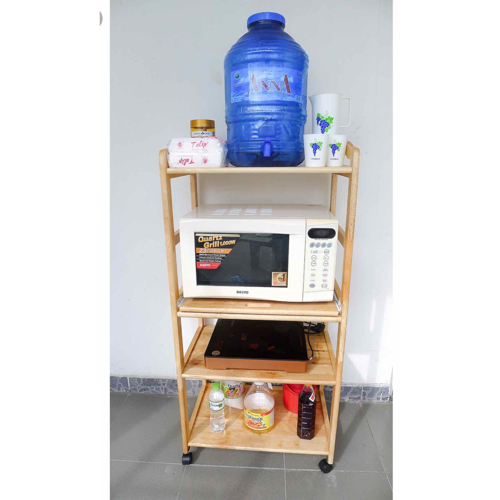 🔥MIỄN SHIP🔥 Kệ Lò Vi Sóng Bằng Gỗ Đa Năng Có Bánh Xe