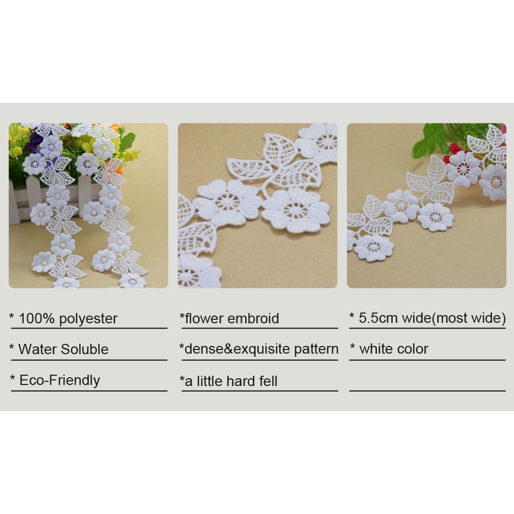 Cuộn Ren Ruy Băng 1 Yard 5.5cm Màu Trắng Bằng polyester Thêu Họa Tiết Dùng May Vá diy