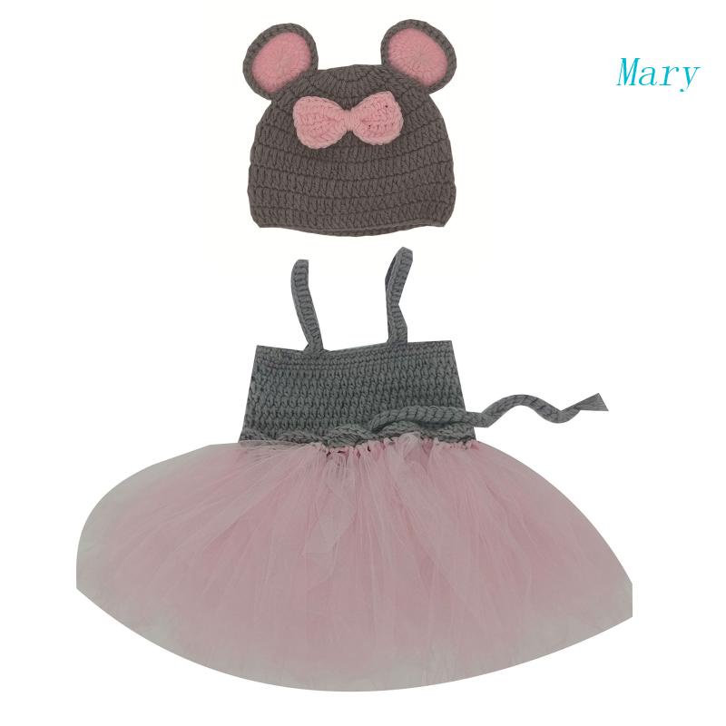 Set Đồ 2 Món Gồm Áo Dệt Kim + Chân Váy Tutu Lưới + Mũ Cho Bé Sơ Sinh Chụp Ảnh