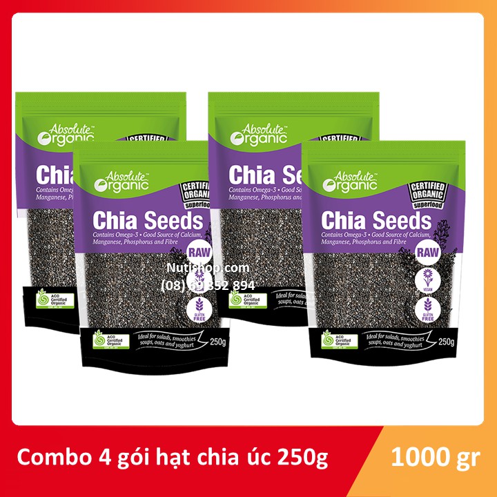 Combo 4 gói hạt chia úc 250g hàng chuẩn úc  ít hạt lép ăn kiêng giảm cân tốt cho sức khỏe