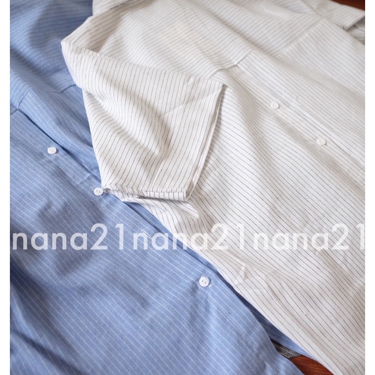 Áo sơ mi kẻ cách điệu hàng khuy sau ĐEN/TRẮNG/XANH Nana21 Nanastore21