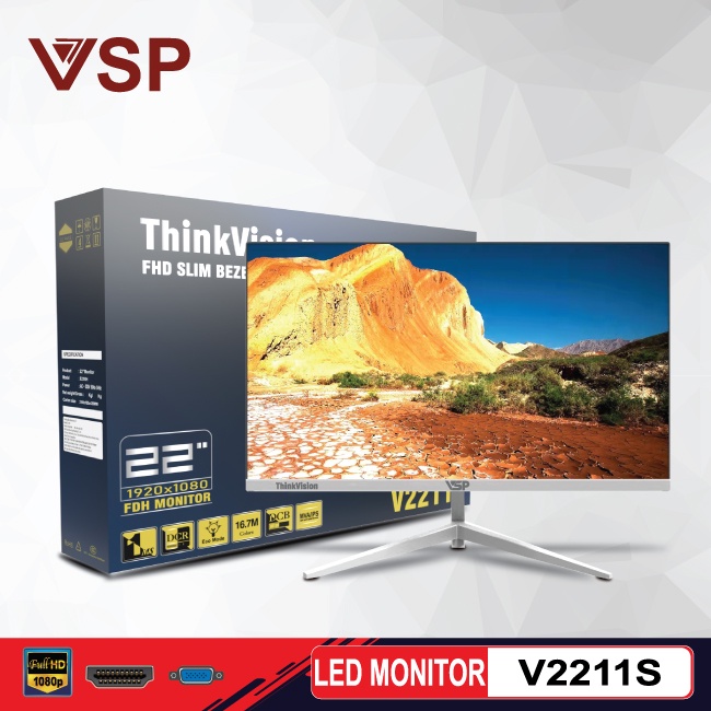 Màn hình VSP LED ThinkVision 22inch V2211S 75HZ TRẮNG BH 24 THÁNG
