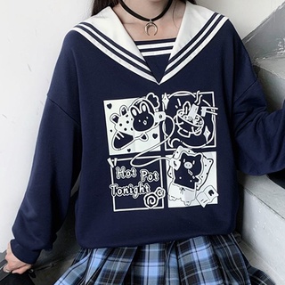 Áo sweatshirt tay dài cổ thủy thủ phong cách Nhật Bản dễ thương cho nữ