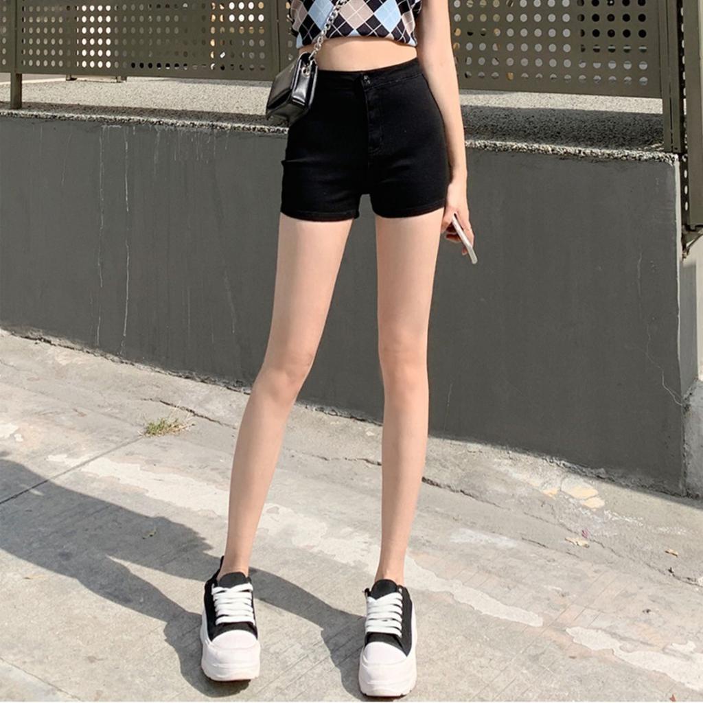 Quần denim ngắn siêu ôm dáng lưng cao màu nâu thời trang 2022 mùa hè cho nữ