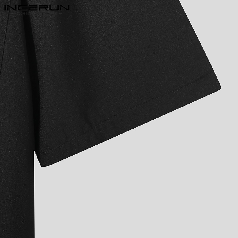 Áo sơ mi ngắn tay INCERUN phối màu tương phản thời trang công sở cho nam