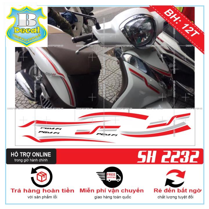 ( Quí khách vui lòng mang ra tiệm cho thợ dán ) Tem SH MODE CHỈ ĐỎ TRẮNG [Bi Decal]