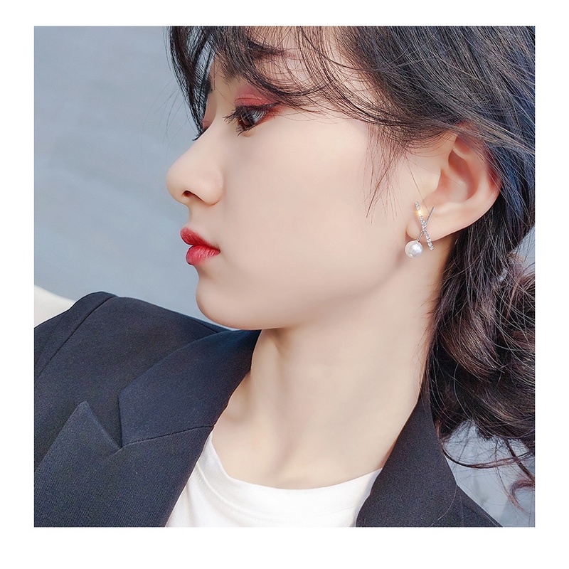 Bông Tai Mạ Bạc 925 đính đá ngọc trai nhân tạo Xinh Xắn Phong Cách Hàn Quốc BO15