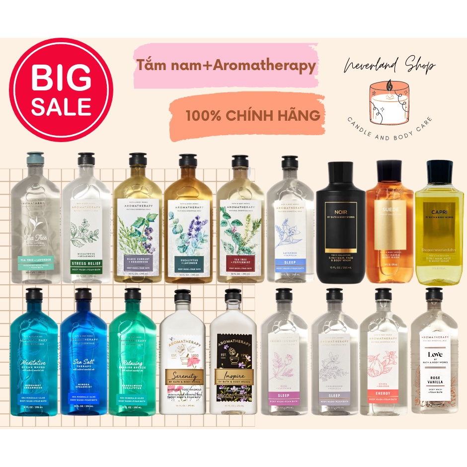 Sữa Tắm Bath And Body Works Thư Giãn Giảm Stress Love, Sleep, Tea Tree, Meditative, Sea Salt, Relaxing 295ml