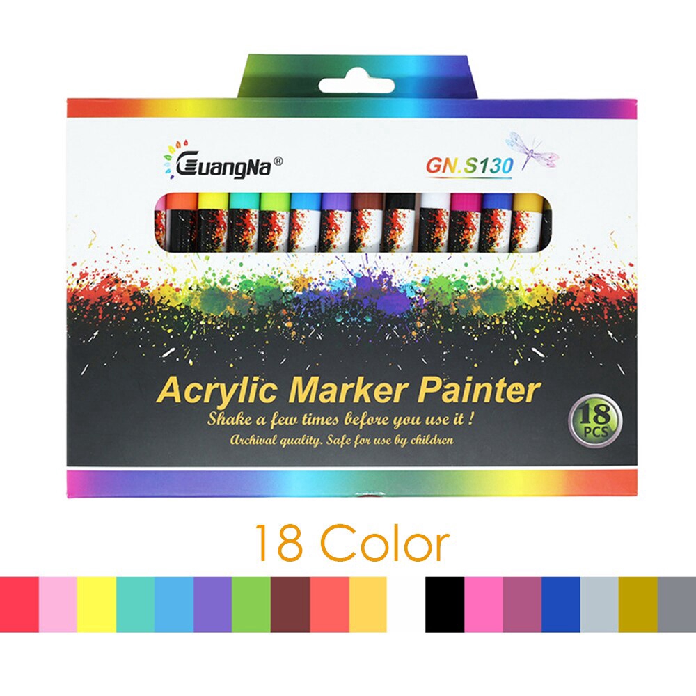 6/12/18 Colors Acrylic Paint Marker Pen Student Kids Beginner Art Painting Supply