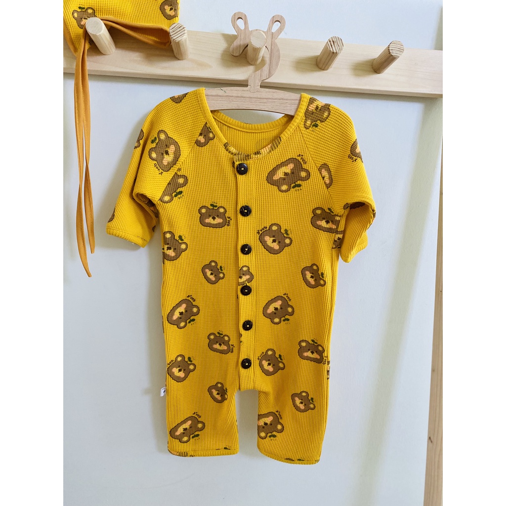 Bộ body kèm mũ cho bé [LK-026], cotton waffle mềm mịn