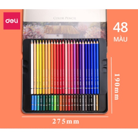 Bút chì màu hộp sắt cao cấp Deli - 6567 48 màu