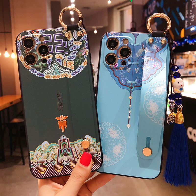 Ốp Lưng Tpu Có Vòng Đeo Tay In Họa Tiết Trung Hoa Cho Iphone 11 12 Pro Xs Max Xr X 7 8 Mini