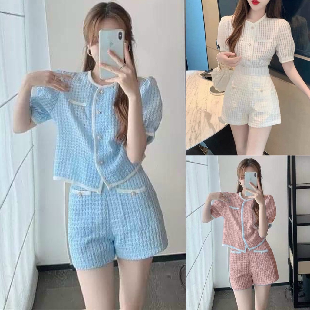 Set bộ đồ nữ gấm kim cương sang chảnh không kém phần cute dành cho các nàng đi chơi siêu xinh