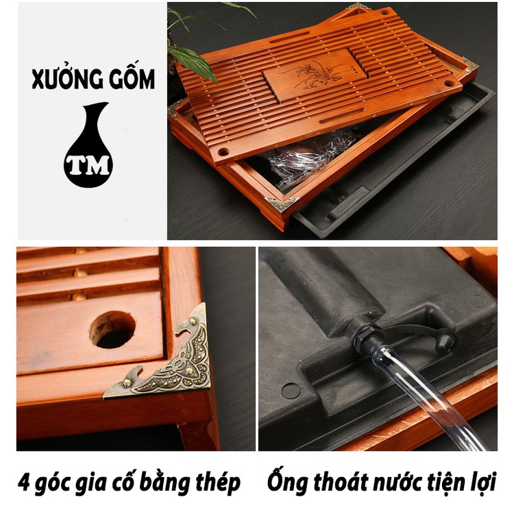 Khay Trà Tre Đựng Ấm Chén Khắc Họa Tiết - Xưởng Gốm TM