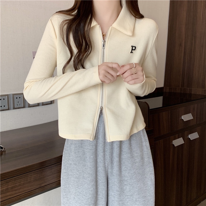 Áo kiểu SUXI cổ polo tay dài ôm dáng màu trơn thời trang cho nữ