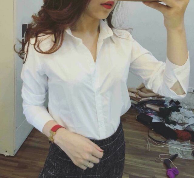 Áo sơ mi nữ công sở màu trắng dài tay, ngắn tay