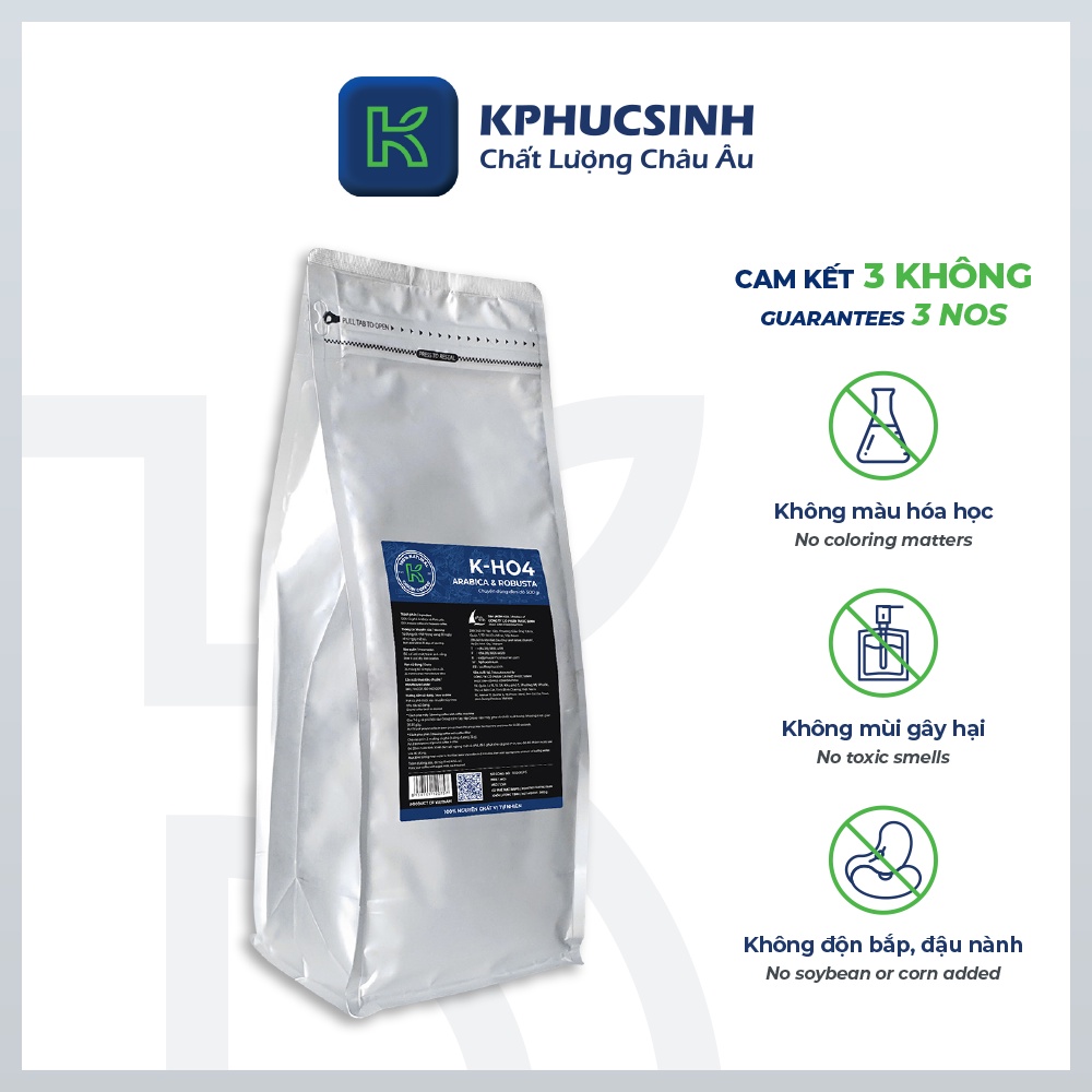 Combo 2 túi cà phê nguyên chất KCOFFEE rang mộc xuất khẩu KH04 1000g KPHUCSINH - Hàng Chính Hãng