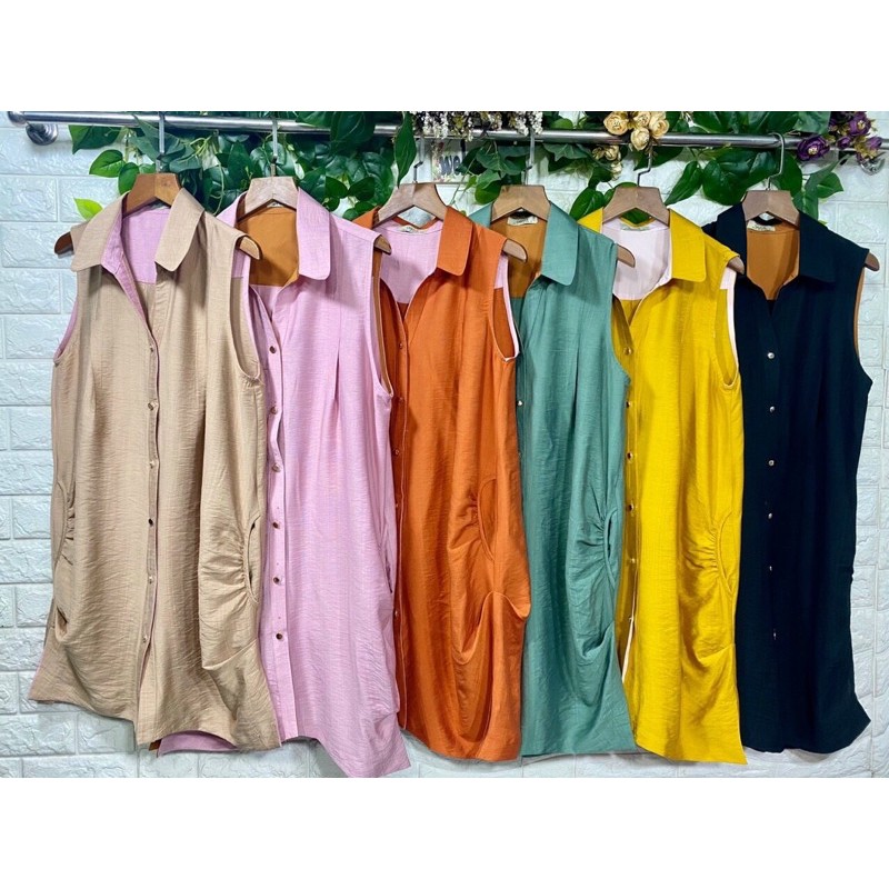 Đầm Suông Sát Nách Cổ Sơ Mi - Váy Sát Nách Chất Liệu Tơ Nhung Cao Cấp | BigBuy360 - bigbuy360.vn