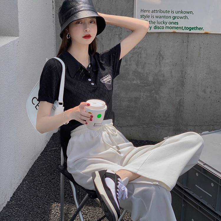 SUXI Áo polo Dệt Kim Tay Ngắn Dáng Ôm Thêu Họa Tiết Rỗng Kiểu Hàn Quốc Thời Trang Mùa Hè Cho Nữ