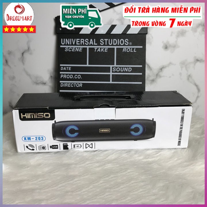 Loa Bluetooth Xách Tay Kimiso KM-203 Âm Bass Siêu Trầm, Đèn Led cảm ứng Sống Động ( Có dây đeo tiện lợi - âm thanh hay)