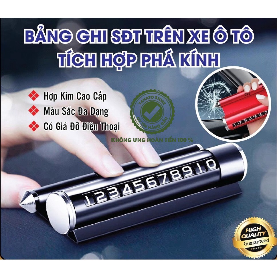 Bảng ghi số điện thoại, thẻ đỗ xe hiển thị số điện thoại gắn Taplo xe hơi - Tích hợp giá đỡ điện thoại, phá kính