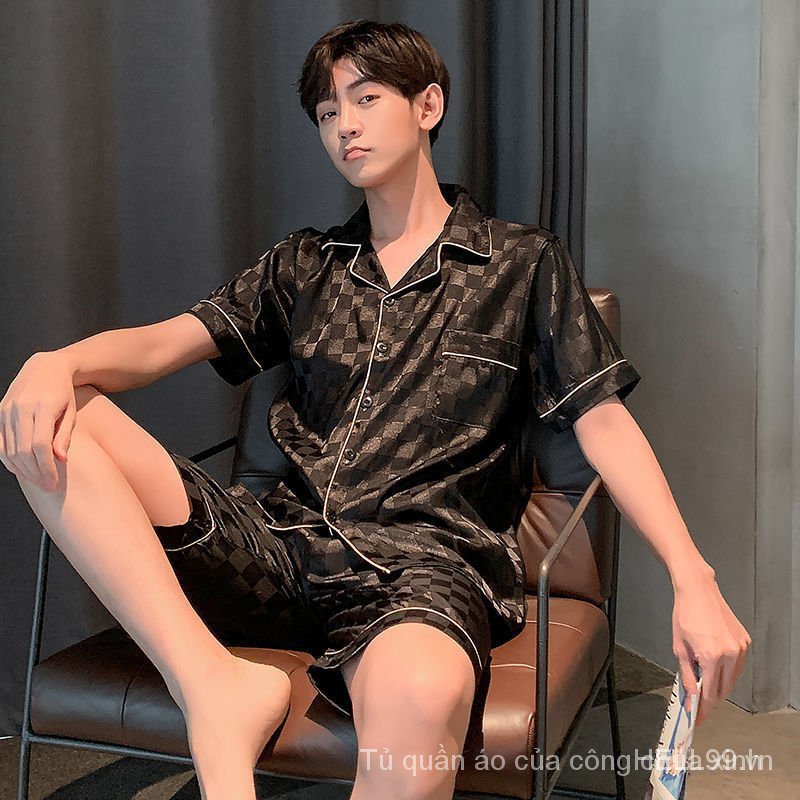 Bộ đồ ngủ vải lụa tay ngắn chất lượng cao thời trang dành cho nam Bp9S