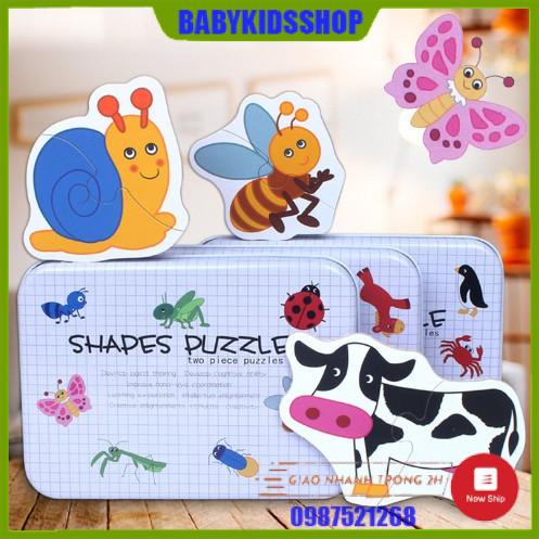 Đồ chơi bộ ghép hình hộp sắt 2 mảnh Shapes Puzzle thông minh cho bé